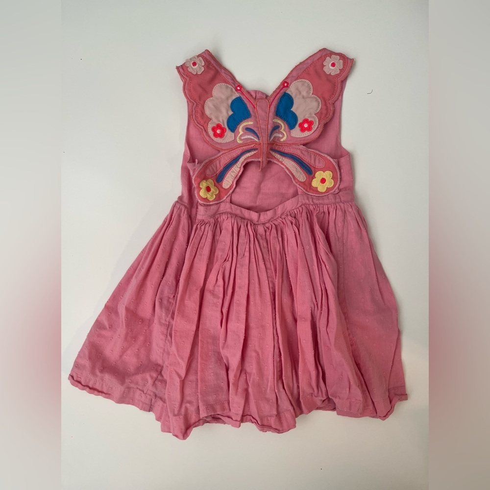 Mini Boden Pink Dress with Colorful Butterfly Design